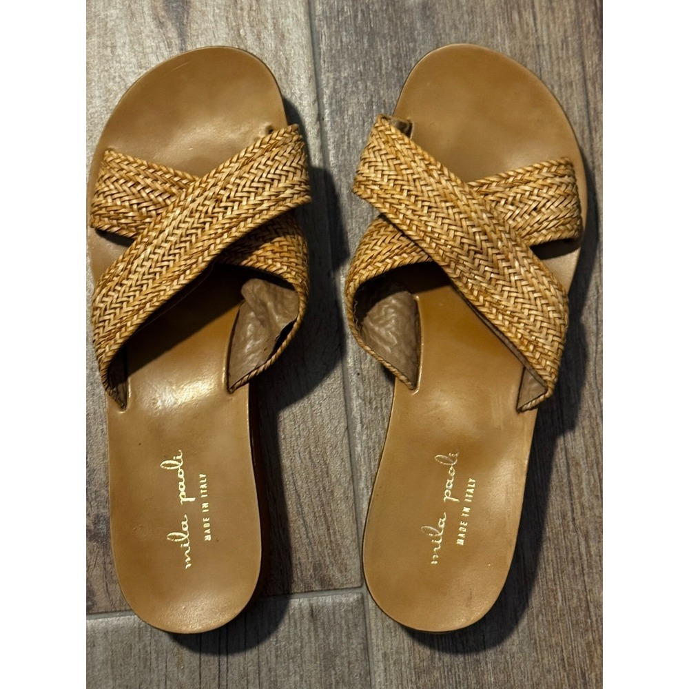 Mila Paoli Criss Cross‎ Slide Beige Sandals Italy